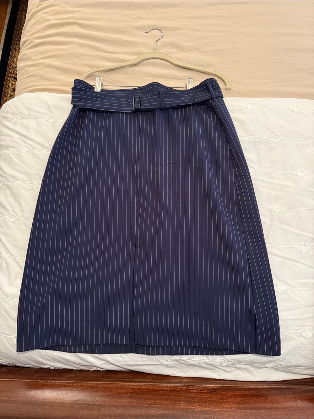 Banana Republic Navy Pinstripe Midi Skirt with Self-Belt